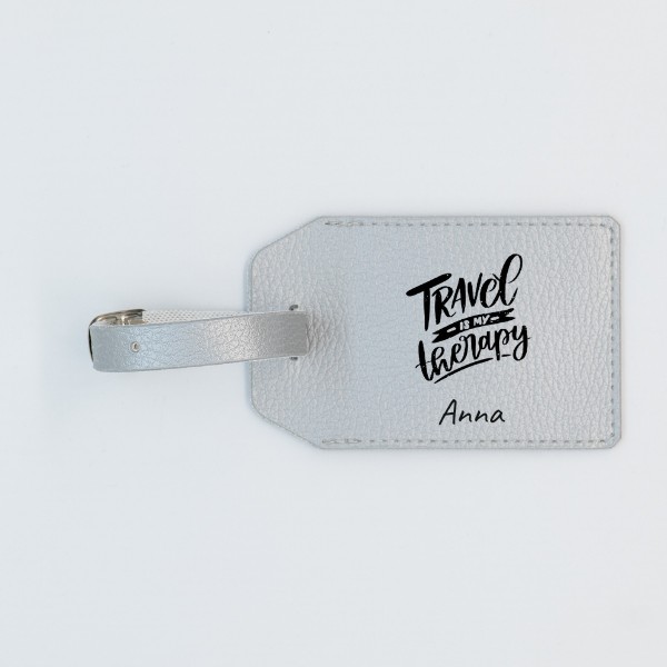 Etiquette Bagage Personnalisée en cuir végan, fabriquée en France, couleur gris - TREIZKOT