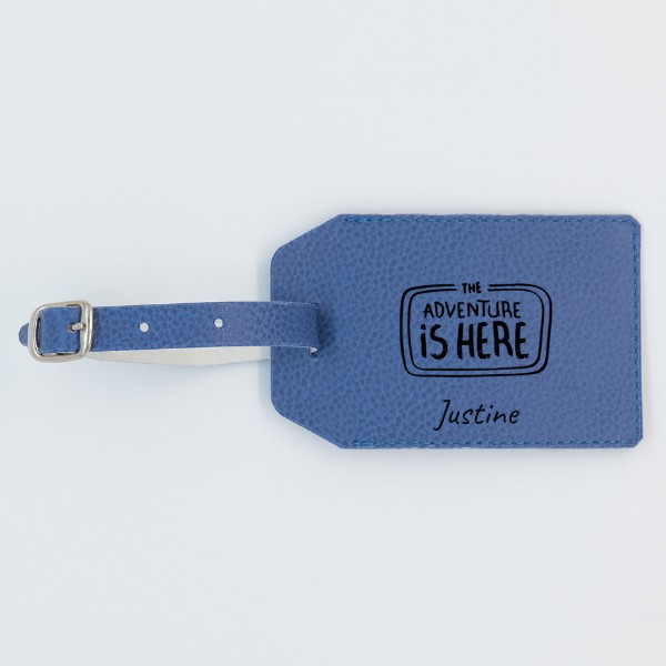Etiquette Bagage Personnalisée en cuir végan, fabriquée en France, couleur bleu - TREIZKOT
