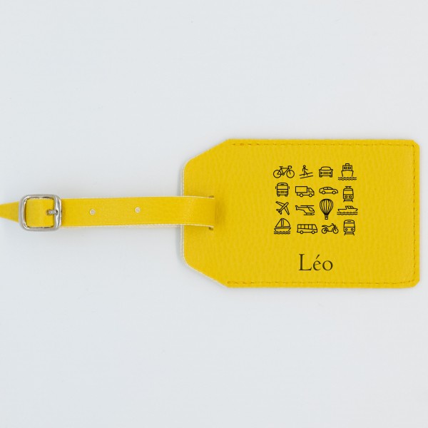 Etiquette Bagage Personnalisée en cuir végan, fabriquée en France, couleur jaune - TREIZKOT