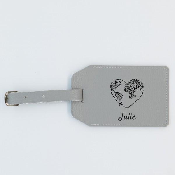Etiquette Bagage Personnalisée en cuir végan, fabriquée en France, couleur gris - TREIZKOT