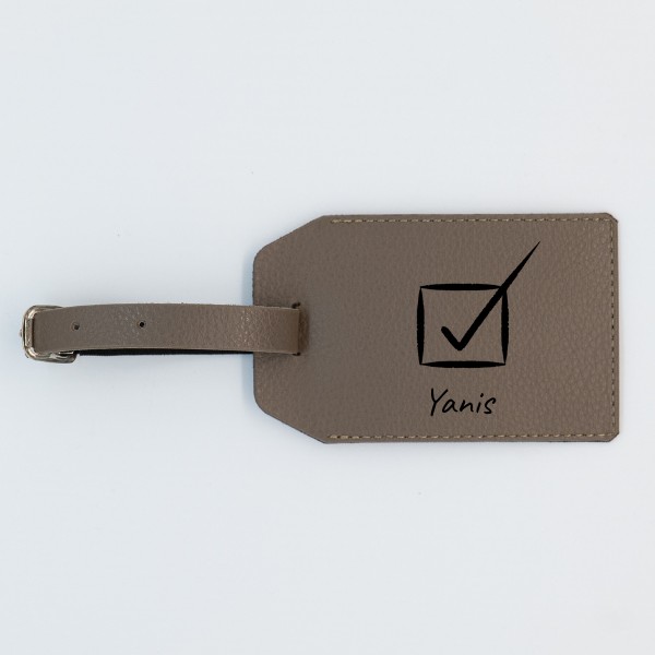 Etiquette Bagage Personnalisée en cuir végan, fabriquée en France, couleur taupe - TREIZKOT