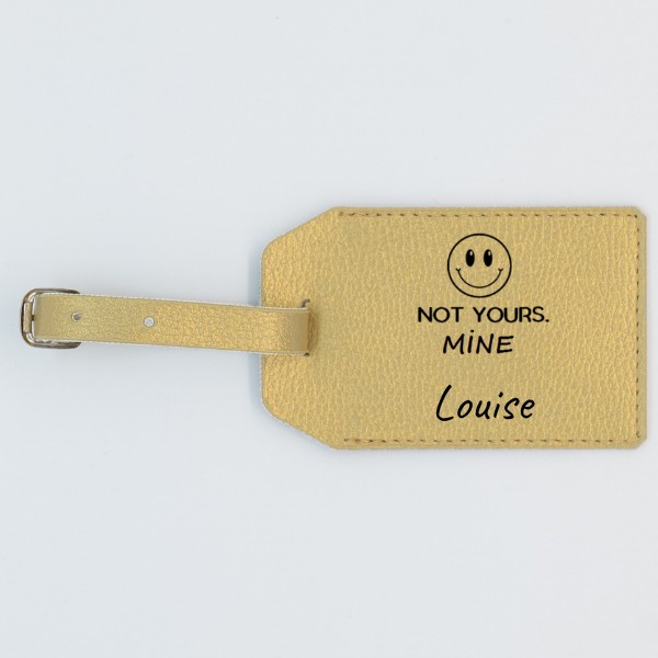 Etiquette Bagage Personnalisée en cuir végan, fabriquée en France, couleur or dorée- TREIZKOT