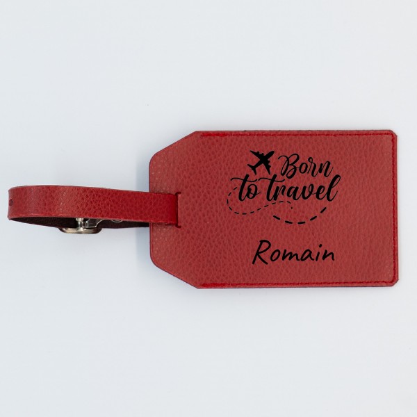 Etiquette Bagage Personnalisée en cuir végan, fabriquée en France, couleur rouge - TREIZKOT