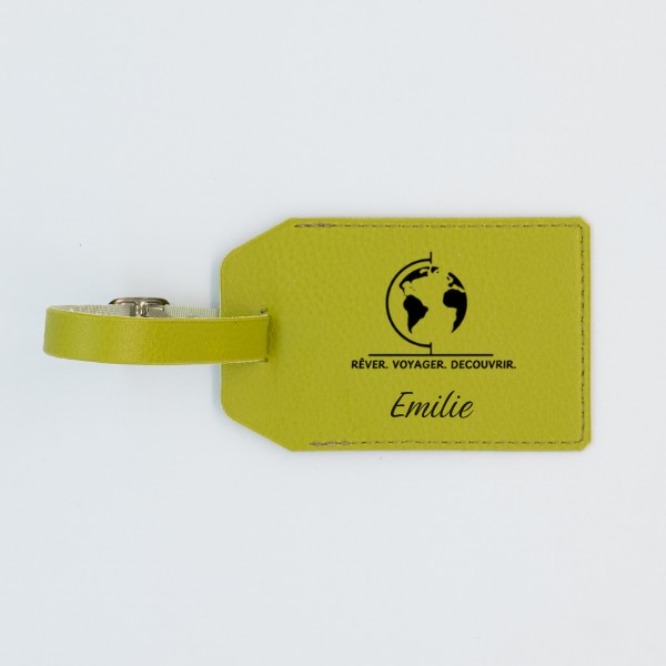 Etiquette Bagage Personnalisée en cuir végan, fabriquée en France, couleur vert - TREIZKOT