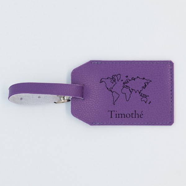 Etiquette Bagage Personnalisée en cuir végan, fabriquée en France, couleur violet - TREIZKOT
