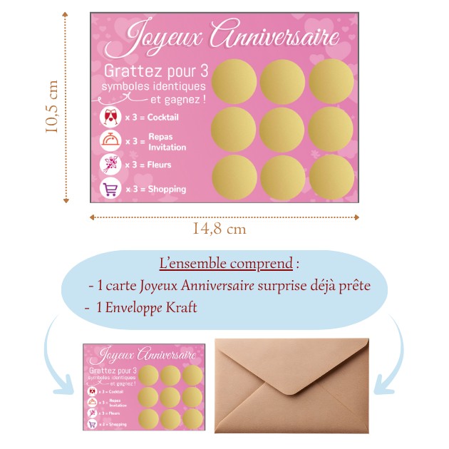 Carte à gratter Surprise personnalisable, laissez le hasard décider de votre cadeau mystère, expérience ludique et originale. Contenu - Treizkot