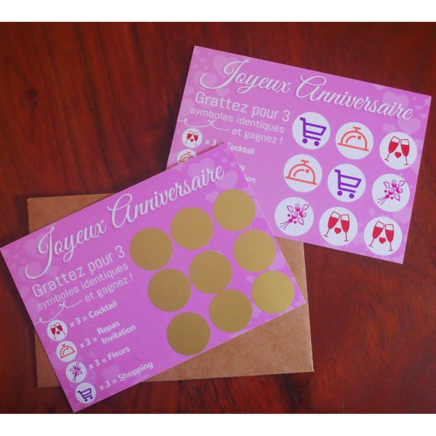 Carte à gratter Surprise personnalisable, laissez le hasard décider de votre cadeau mystère, expérience ludique et originale. Grattée et non grattée - Treizkot