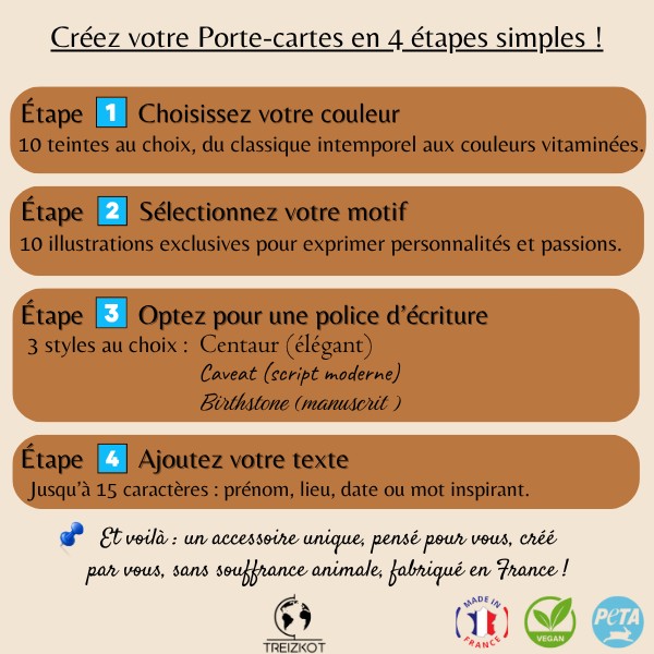 Porte Cartes Personnalisé en cuir végan, fabriquée en France, comment le personnaliser - TREIZKOT