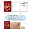 Carte à gratter personnalisable forme passeport, couverture dorée, cadeau idéal pour annonce surprise de voyage ou événement. Descriptif -Treizkot