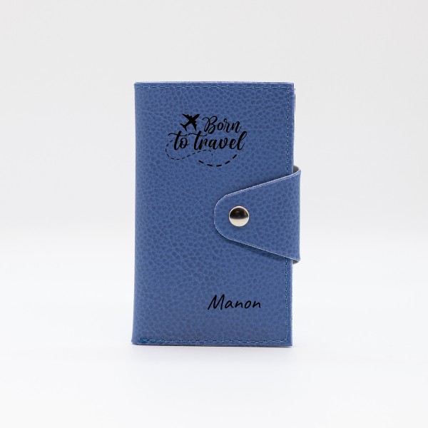 Porte Cartes Personnalisé en cuir végan, fabriquée en France, couleur bleu - TREIZKOT