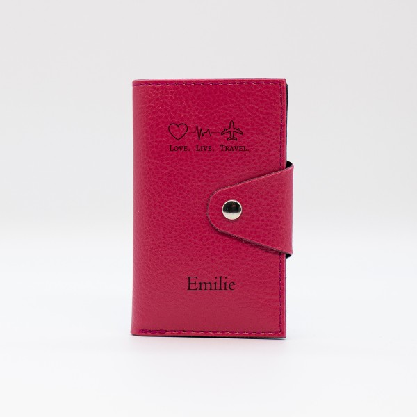 Porte Cartes Personnalisé en cuir végan, fabriquée en France, couleur rose fuchsia - TREIZKOT