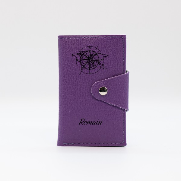 Porte Cartes Personnalisé en cuir végan, fabriquée en France, couleur violet - TREIZKOT