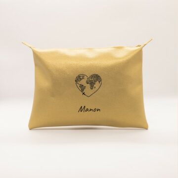 Trousse de Toilette Personnalisée en cuir végan, fabriquée en France, couleur or dorée, disponible en plusieurs couleurs - TREIZKOT