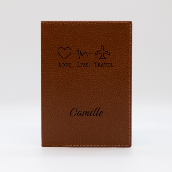 Protège Passeport Personnalisé de couleur marron, disponible en plusieurs couleurs, végan, fabriqué en France - TREIZKOT