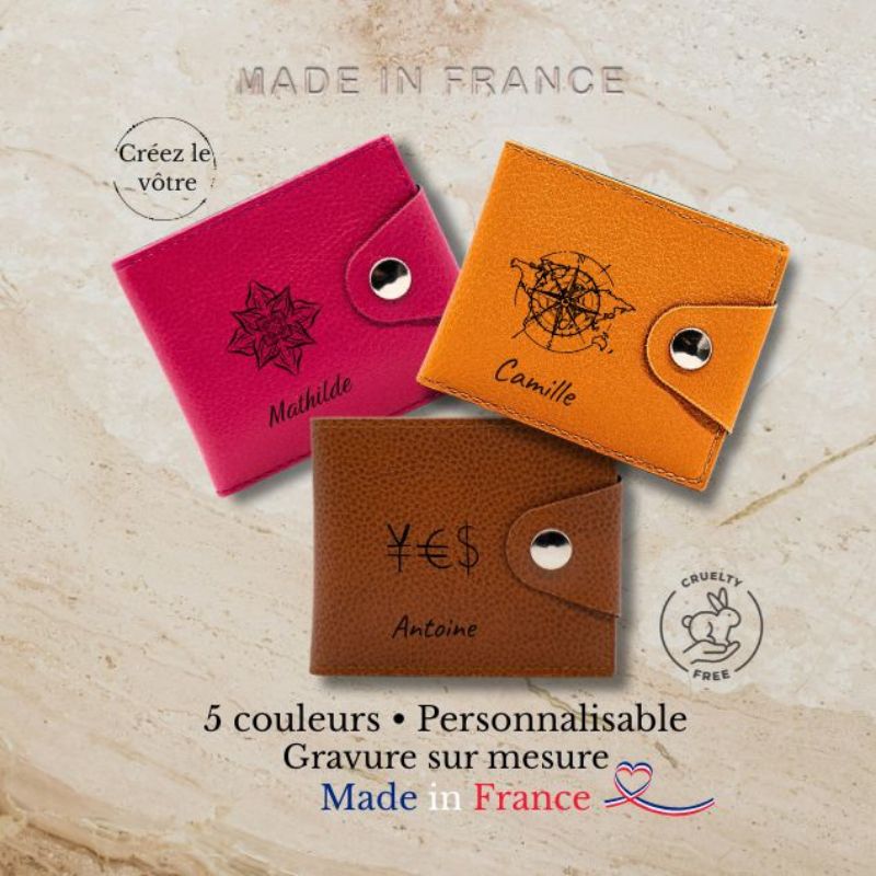 Maroquinerie personnalisée made in France avec cuir vegan européen Treizkot - certifié PETA Cruelty-Free & Vegan - accessoires personnalisés fabriqués en France