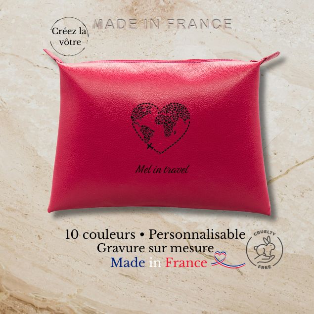trousse personnalisée cadeau femme cuir vegan fabriquée en France