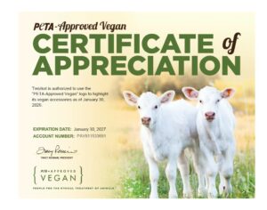 Certificat PETA-Approved Vegan 2026 Treizkot maroquinerie sans cuir animal