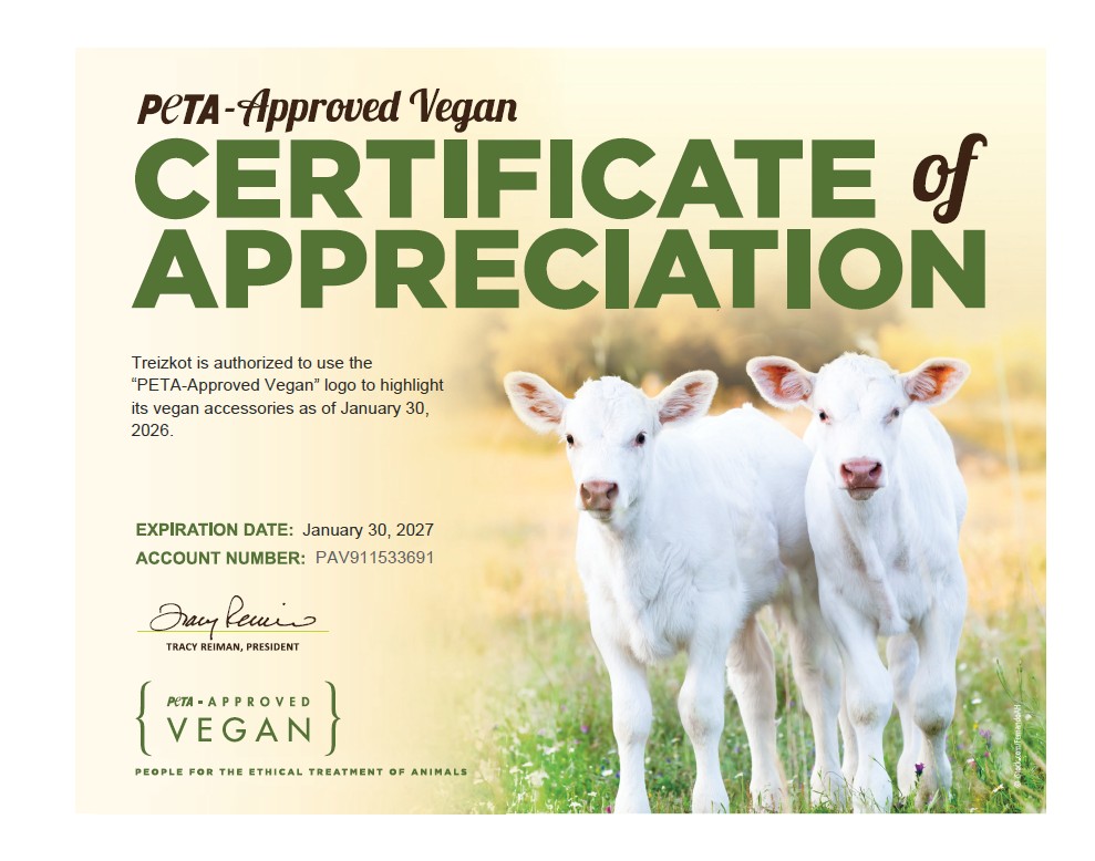 Certificat PETA-Approved Vegan 2026 Treizkot maroquinerie sans cuir animal