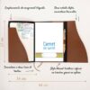 Protège carnet de santé personnalisé ouvert avec dimensions, carnet de santé et stylo gravé